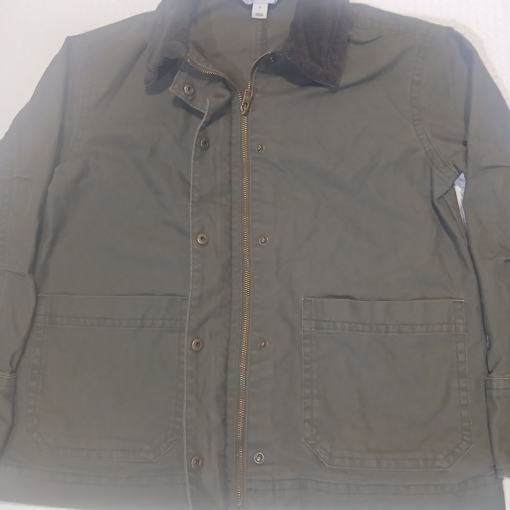 Old Navy Mens Small Olive Green Canvas Utility Barn Jacket Corduroy Collar Zip